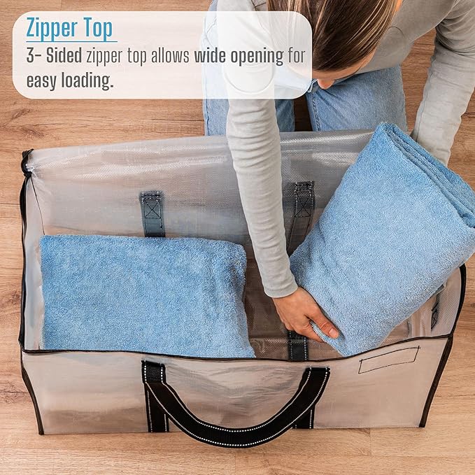 VENO 8 Pack Clear Moving Bags, 90L Extra Large Transparent Storage Totes, Heavy Duty 50lbs Load, Reinforced Handles, Zippers & Tag, See-Through Packing Boxes for Organizing Closet, Bedding, Clothes