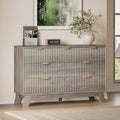 BORNOON Fluted 7 Drawer Dresser, 47.2" Wide Modern Boho Chest of Drawers, Wooden Storage Dresser TV Stand for Bedroom, Living Room, Closet, Hallway, Curved Profile Design