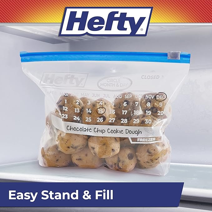 Hefty Calendar Slider Quart Freezer Bags,1 Quart Slider Bags with Stand and Fill Expandable Bottoms,Helps Prevent Freezer Burn,35 Count (Pack of 8)