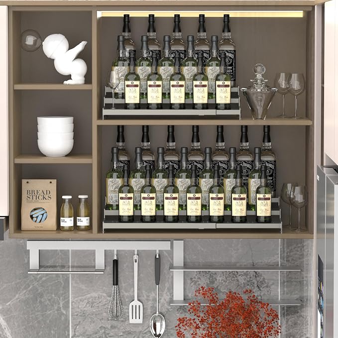 Jojocross Metal Spice Rack Organizer for Cabinet, 3 Tier Expandable Spice Storage Shelf, Great for Kitchen Cabinets, Cupboard,Pantry and Countertop More,Metal Plate with Hole(3PACKS/Gun-Grey)
