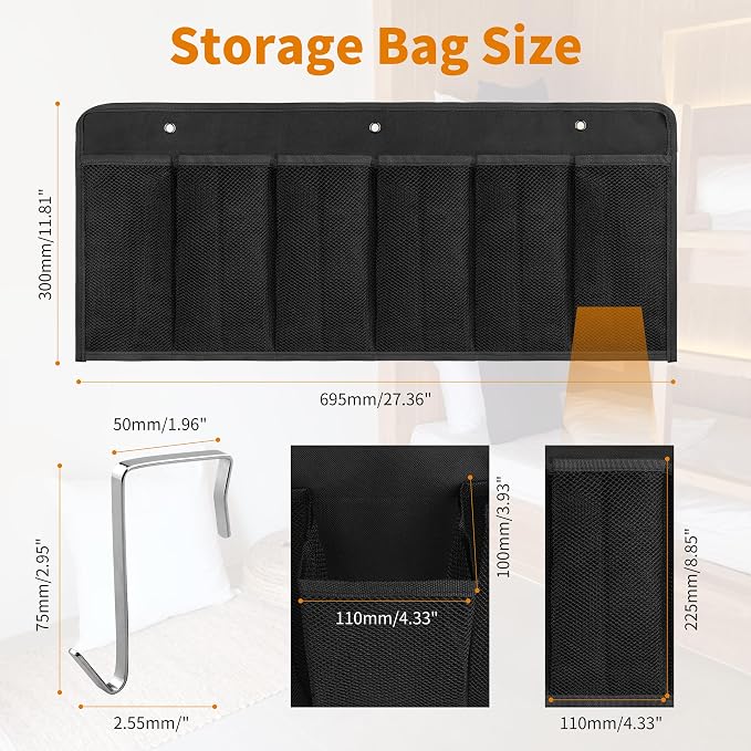 RVZONE RV Shoe Pockets 6 Large Pockets Heavy Hanging Bedside Storage Organizer with Sturdy Hooks Storage Pockets Hangs on bed for Shoes Toys and Tool Accessories