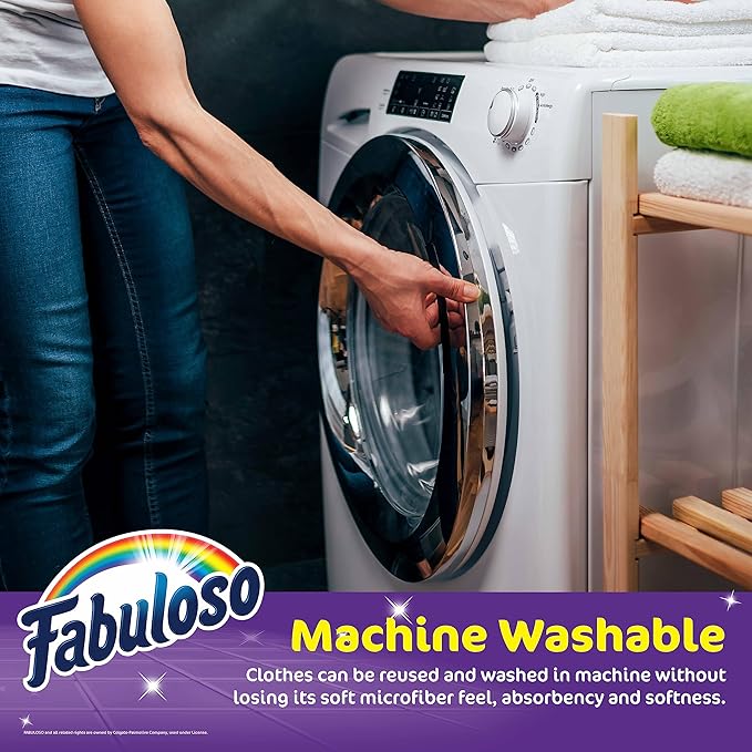 Fabuloso Microfiber Cleaning Cloths for Home & Car, Lint-Free Scratch-Free Rags for Glass, Kitchen & Wood, Reusable Machine Washable, Absorbent for Dusting & Wiping, Rainbow, 13 x 13 in, 8 Count
