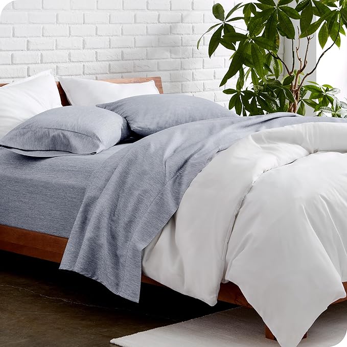 Bare Home Twin Sheet Set - 1800 Ultra-Soft Microfiber Double Brushed - Deep Pockets - Easy Fit - Extra Soft - 3 Piece Set - Bedding Sheets & Pillowcases (Twin, Heathered Blueberry)