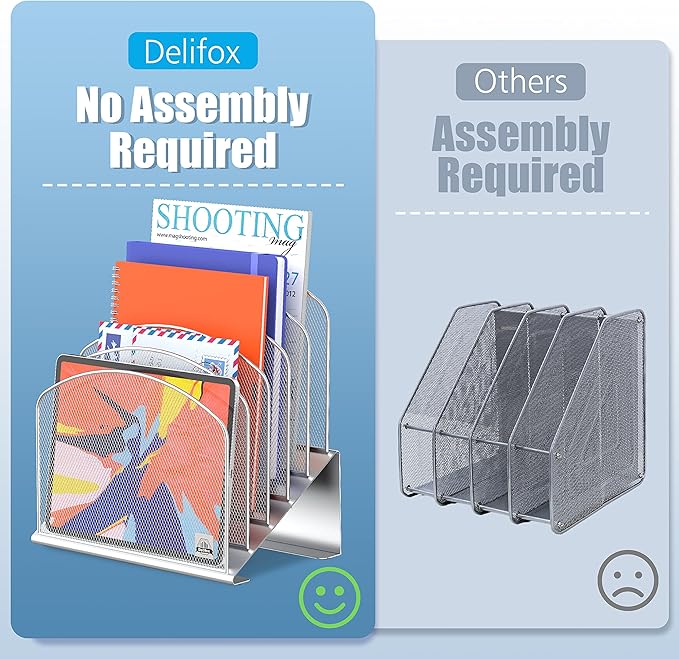 Delifox Inclined Desk File Organizer,Vertical File Folder Holder Stand Metal Rack File Sorter for Office Classroom Desktop Organization