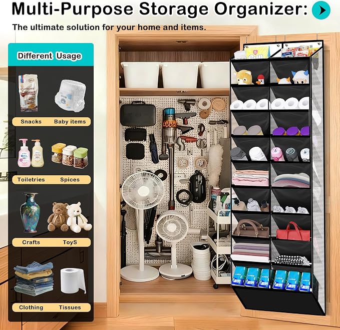 Kotkn 10-Tier Over the Door Shoe Organizer, 20 Pockets Holds 20-30 Pairs, Heavy-Duty Oxford Fabric with Hexagon Mesh for Boots & Sneakers-White
