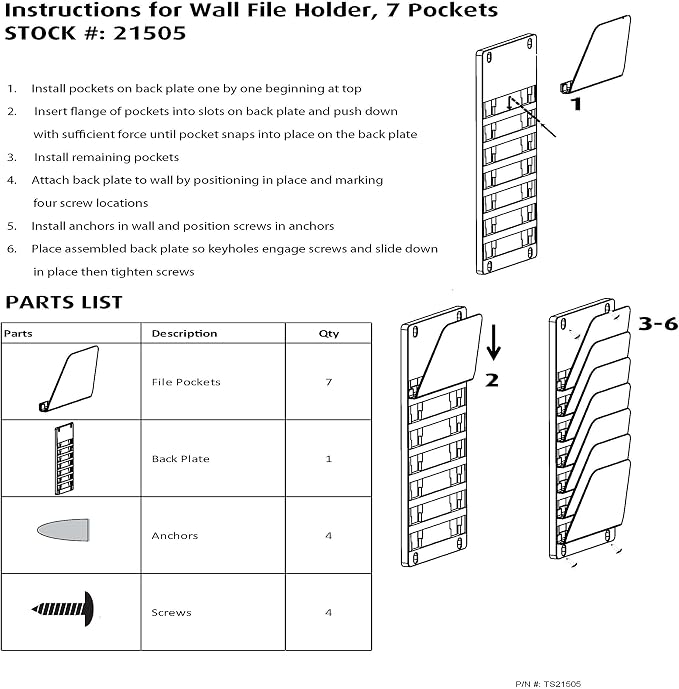 Officemate Wall File Holder, Letter/Legal, 7 Pockets, Black (21505)