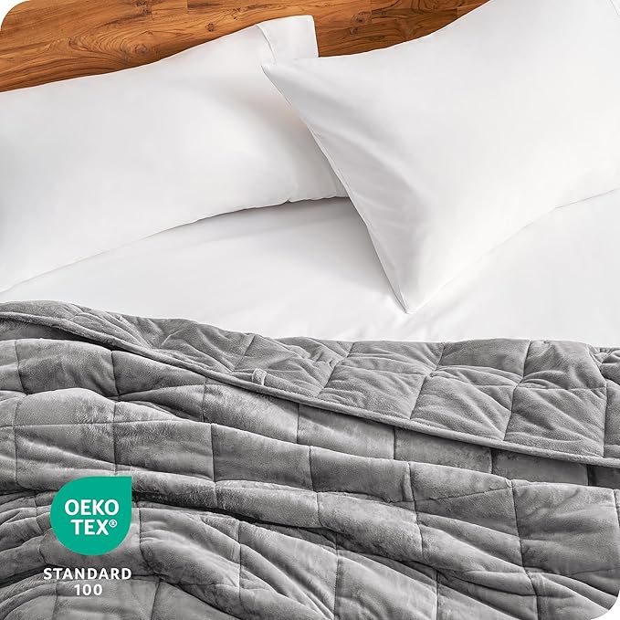 Bare Home Weighted Blanket Twin or Full Size 7lb (40" x 60") for Adults - Minky Fleece - Premium Heavy Blanket Nontoxic Glass Beads (Light Grey, 40"x60")
