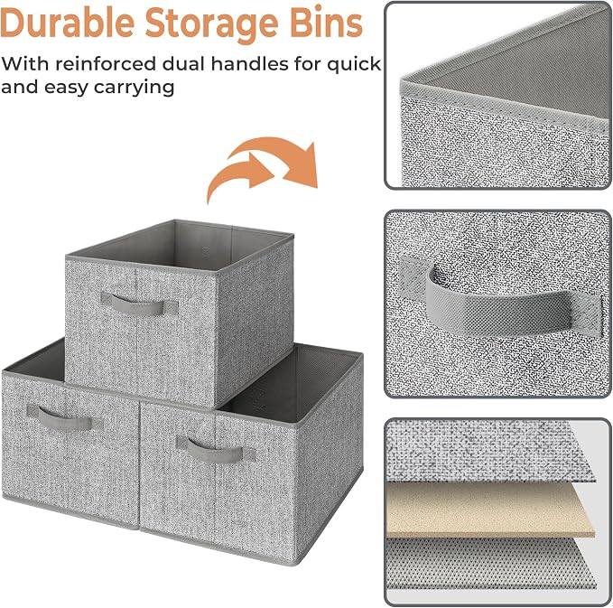 GRANNY SAYS Closet Storage Bins, Storage Baskets for Organizing, Fabric Storage Bins with Handles, Clothing Storage Containers for Organization Wardrobe, Gray, Large, 3-Pack