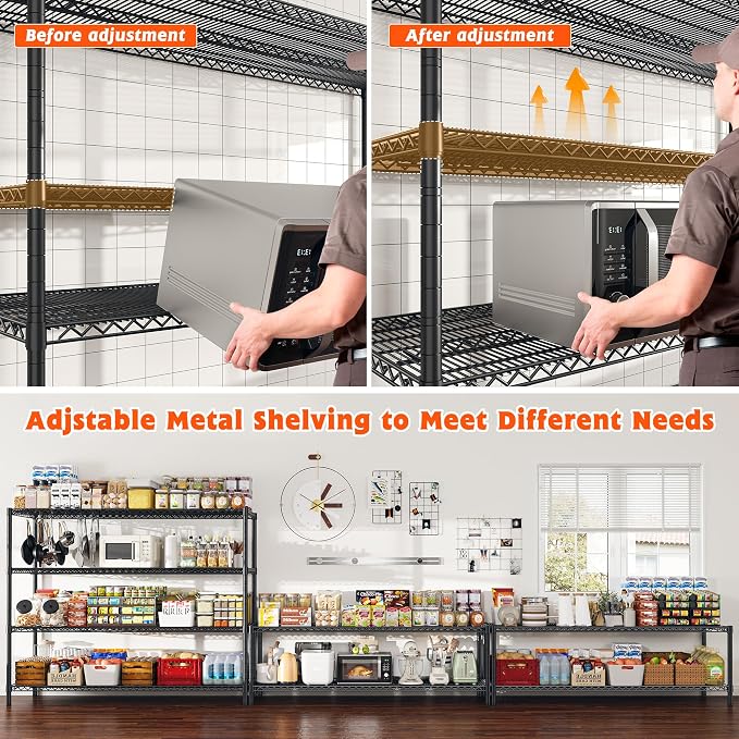 REIBII 60" W Storage Shelves 2878LBS Metal Shelving Unit with Wheels Heavy Duty Garage Shelving Adjustable Wire Shelves for Pantry,Kitchen,Garage,Basement,Business,Warehouse,School,60”W ×24”D×65.3”H