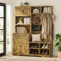 Einhomn 5-in-1 Hall Tree with Bench and Shoe Storage, 51" W Entryway Organizer Coat Rack with 9 Hooks, 4 Storage Cabinets, Drawer, Open Cubbies for Mudroom, Hallway, Living Room, Rustic Brown