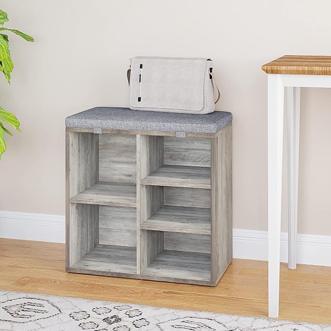 coucheta Shoe Storage Bench with Cushion, Cubby Seat Shoe Cabinet, Small Shoe Rack Bench with 3-Tier Adjustable Shelf for Entryway, Bedroom, Living Room, Hallway, Closet and Garage (Grey, 20 Inches)