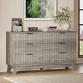 BORNOON 53" Long Dresser for Bedroom, 6-Drawer Dresser with Fluted Fronts, Wide Wood Chest of Drawers, Smooth Metal Slides, Stable Base, Modern Clothes Storage Cabinet for Living Room, Hallway