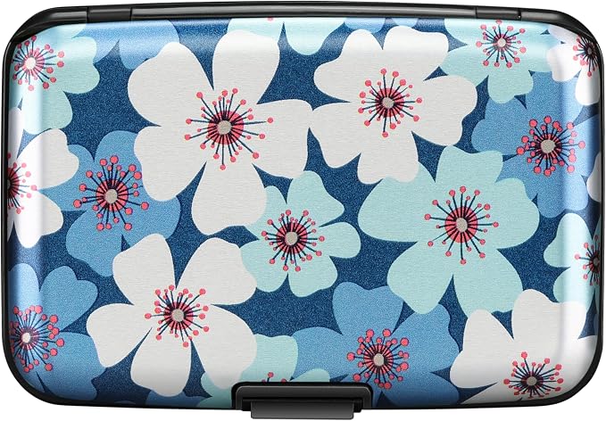 ELFISH Mini RFID Aluminum Wallet Credit Cards Holder Business Card Case Metal ID Case for Men Women(Cherry Blossoms)