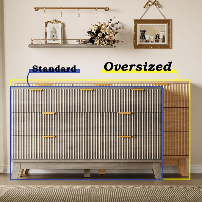 BORNOON Fluted 7 Drawer Dresser, 47.2" Wide Modern Boho Chest of Drawers, Wooden Storage Dresser TV Stand for Bedroom, Living Room, Closet, Hallway, Curved Profile Design