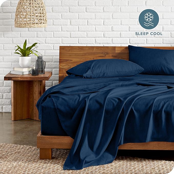 Bare Home Twin Sheet Set - 1800 Ultra-Soft Microfiber Double Brushed - Deep Pockets - Easy Fit - Extra Soft - 3 Piece Set - Bed Sheets (Twin, Heathered Dark Blue)
