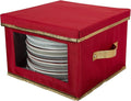 Simplify Holiday Dinner Plate Dinnerware Storage Box | 12.2 Inch | Christmas China | 12 Felt Dividers | Tableware Setting | Red