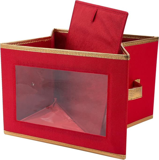 Simplify Holiday Dinner Plate Dinnerware Storage Box | 12.2 Inch | Christmas China | 12 Felt Dividers | Tableware Setting | Red