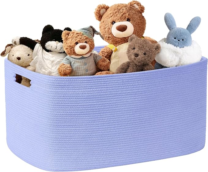 72L Large Woven Laundry Basket Hamper with Handles, Blue Purple | 22"x17"x12", collapsible wicker hamper, storage for dirty clothes, toys, blankets, gifts, living room, bedroom, bathroom