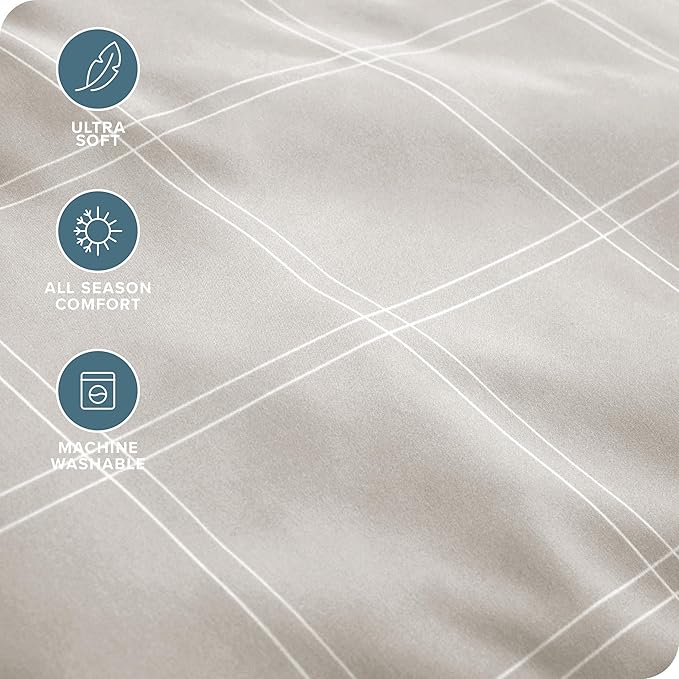 Bare Home Twin Sheet Set - Luxury 1800 Ultra- Soft Double Brushed Microfiber - Deep Pockets - Easy Fit - 3 Piece Bedding Sheet Set (Twin, Modern Plaid - Stone/White)