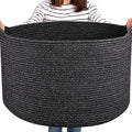 OIASKET Large Woven Baskets for Storage, 22.8" x 22.8" x 13" Blanket Storage Living Room, Baby Toy Basket for Clothes, Pillows, Towels, Shoe Basket for Entryway (Black)