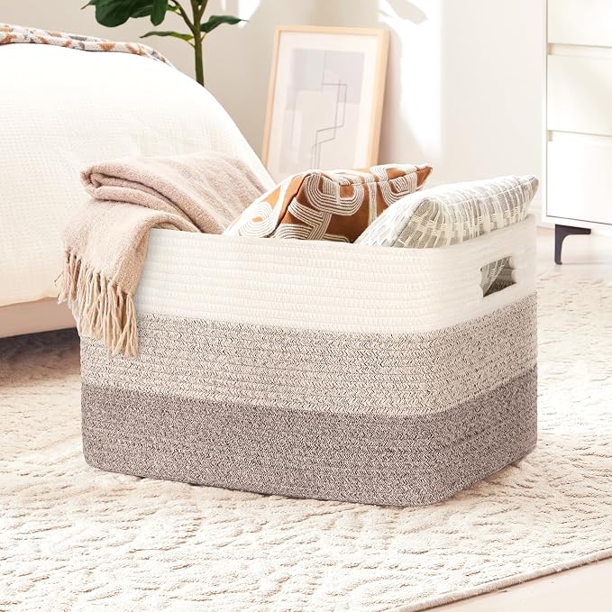 72L Large Woven Laundry Basket Hamper with Handles, Gradient Brown | 22"x17"x12", collapsible wicker hamper, storage for dirty clothes, toys, blankets, gifts, living room, bedroom, bathroom