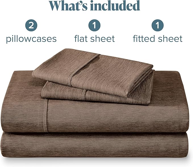 Bare Home Full XL Sheet Set - Luxury 1800 Ultra-Soft Microfiber Full Extra Long Sheets - Double Brushed - Deep Pockets - Easy Fit - 4 Piece Set (Full XL, Heathered Taupe)