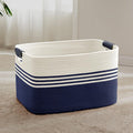 72L Large Woven Laundry Basket Hamper with Leather Handles,Navy | 22"x17"x12", collapsible wicker hamper, storage for dirty clothes, toys, blankets, gifts, living room, bedroom, bathroom