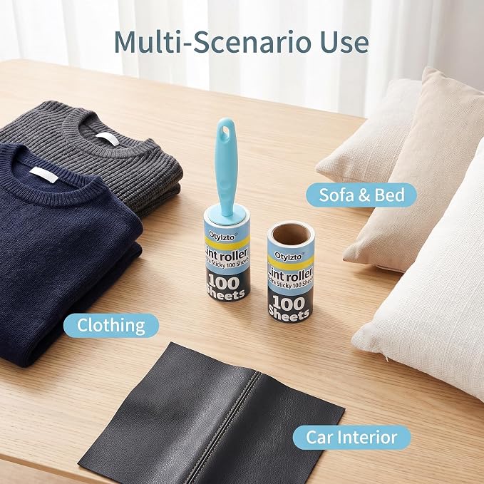 Otylzto 600 Sheets Extra Sticky Lint Rollers for Pet Hair lint Remover | Easy Spiral Tear for Clothes with Ergonomic Handle, for Furniture, Carpet, Car Seat, Lint roller refills house necessities