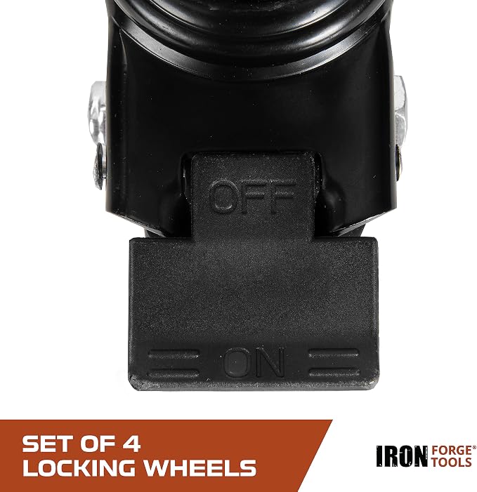 Iron Forge Tools Rolling Storage Rack Caster Wheels, Set of 4-3 Inch | Heavy Duty Locking Castors, For Garage Shelving, Pallet Shelf & Tool Shelves