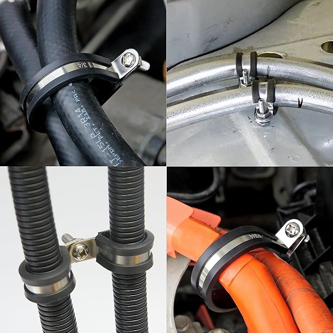 RTHIEAI 100 PCS 1/4 Inch Stainless Steel Cable Clamps - Insulated, Hose, Pipe, Wire Clamps