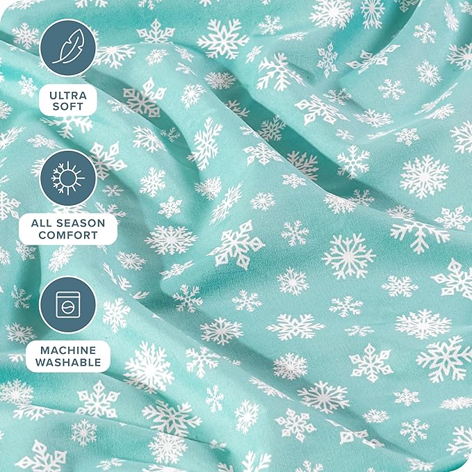 Bare Home King - Christmas Sheet Set - Luxury 1800 Ultra - Double Brushed Soft Microfiber - Deep Pockets - Easy Fit - 4 Piece Set - Holiday Bed Sheets (King, Snowdrift)