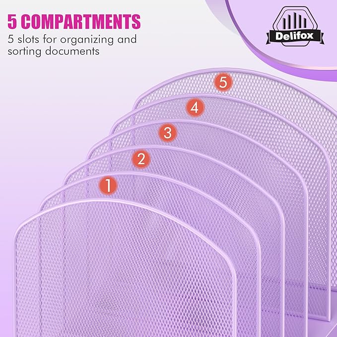 Delifox Inclined Desk File Organizer,Vertical File Folder Holder Stand Metal Rack File Sorter for Office Classroom Desktop Organization