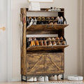 Wodeer Shoe Cabinet Storage for Entryway, Shoe Storage Cabinet with 3 Flip Drawers, Freestanding Narrow Shoe Rack Organizer with Metal Legs & Side Hook for Foyer, Hallway, Brown