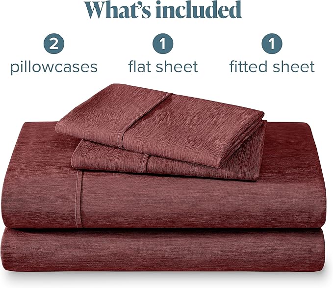 Bare Home California King Sheet Set - 1800 Ultra-Soft Microfiber Cal King Bed Sheets - Double Brushed - Deep Pockets - Easy Fit - 4 Piece Set (California King, Heathered Rose)
