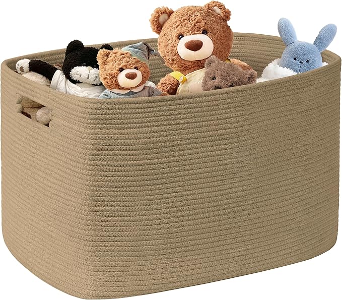 100L Extra Large Woven Laundry Basket Hamper with Handles, Jute | 24"x16"x16", collapsible wicker hamper, storage for dirty clothes, toys, blankets, gifts, living room, bedroom, bathroom