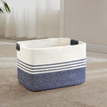 45L Woven Laundry Basket Hamper with Leather Handles,Denim Blue | 18"x14"x11", collapsible wicker hamper, storage for dirty clothes, toys, blankets, gifts, living room, bedroom, bathroom