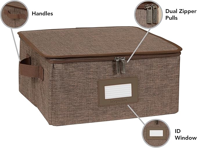 Covermates Keepsakes Zip-Top Storage Box Set, 3 Pack Heavy Duty Polyester Organizer Bins, Stackable Design, ID Window, Reinforced Handles, Closet Home Storage, Brown Heather