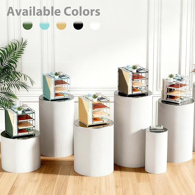 Gold Desk Organizer, 4-Tier Metal Paper Organizer for Desk with Vertical File Holder, Office Accessories and Desktop Storage for Office Supplies (Gold)
