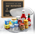 Oizeir Refrigerator Lazy Susan (2PK) - Clear Rectangular Fridge Organizer - Turntable Tray Lazy Susan for Refrigerator - Cabinet & Pantry Organizer - Smooth 360° Rotating Swivel Spinning Fridge Shelf