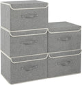 Fabric Storage Bins Cube Organizers with Flip-Top Lid and Handles,Storage Boxes for Organizing Home,Office,and Closet,Grey,5 Pack 15 x 9.8 x 9.8 in