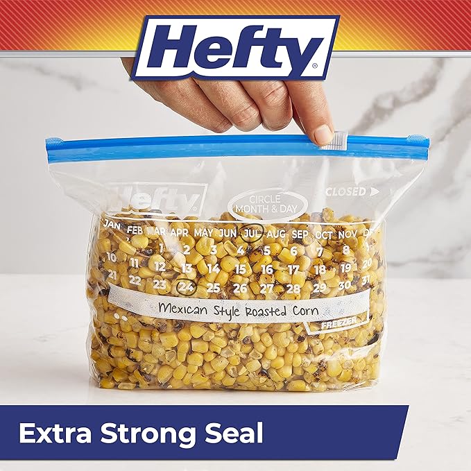 Hefty Calendar Slider Quart Freezer Bags,1 Quart Slider Bags with Stand and Fill Expandable Bottoms,Helps Prevent Freezer Burn,35 Count (Pack of 8)