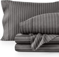 Bare Home Split King Sheet Set - 1800 Ultra-Soft Microfiber Bed Sheets - Double Brushed - Deep Pockets - Easy Fit - 5 Piece Set - Bed Sheets (Split King, Pinstripe - Grey/White)