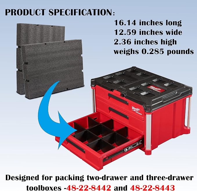 Aillsa Packout Foam Inserts 48-22-8452 | fits for Milwauke Packout Drawer Tool Boxes 48-22-8442 and 48-22-8443|Foam Custom Tool Drawer Inserts