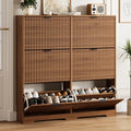 Shoe Cabinet Storage for Entryway with 6 Flip Drawers, Walnut Fluted Shoe Cabinet with Adjustable Shelves, Wooden Hidden Shoe Rack Freestanding Narrow Slim Shoes Storage for Hallway, Entrance