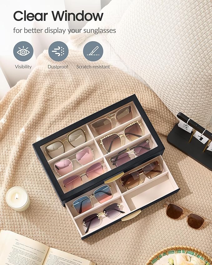Lolalet Enlarged Sunglasses Organizer for women | Multi Eyewear Storage Box, Eye Glasses Case Display Holder with Clear Lid for Eyeglass Collection