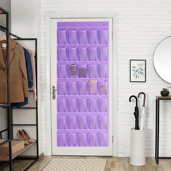 WVM Over the Door Shoe Organizer with 35 Breathable Mesh Pockets, Hanging Shoe Organizer for Door with 4 Metal Hooks, Large Capacity Closet Storage for Shoes, Accessories