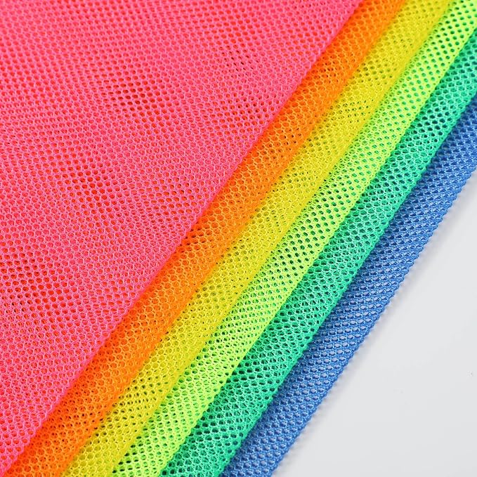 Frienda 6 Pieces Mesh Stuff Sack, 11 x 15 Inch Durable Nylon Drawstring Laundry Bag for Rinsing Beach Toys, Seashell Collecting, Mesh Bags for Travel(Fluorescent Color)