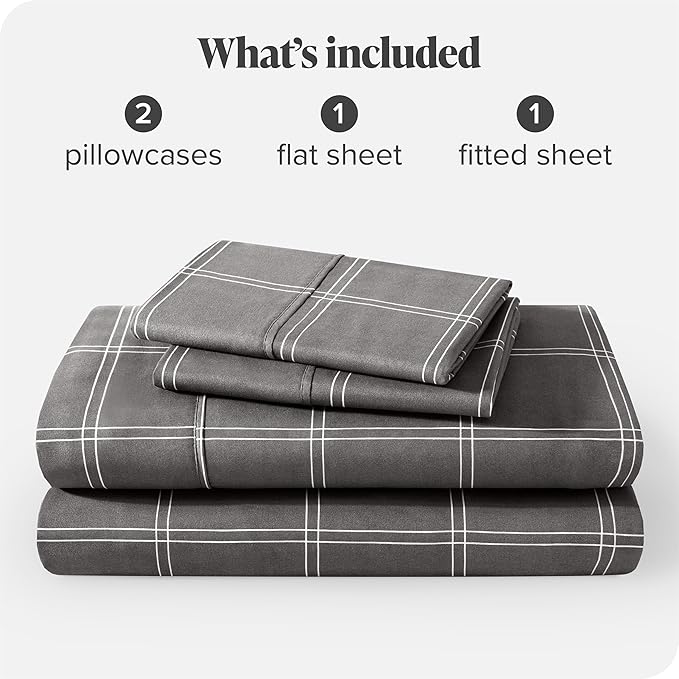 Bare Home Queen Sheet Set - Luxury 1800 Ultra-Soft Microfiber Bed Sheets - Double Brushed - Deep Pockets - Easy Fit - 4 Piece Set - Bed Sheets (Queen, Modern Plaid - Grey/White)