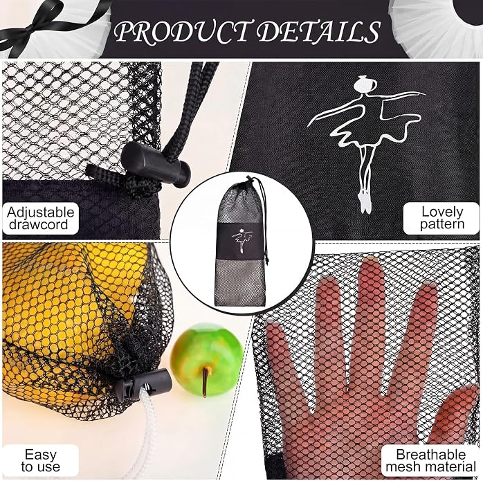 Shappy 4 Pcs Pointe Shoes Bag Mesh Dance Shoe Storage Ballet Accessories for Women Girls, Drawstring Pouch