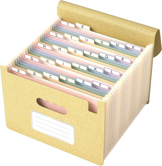 ThinkTex Accordion File Organizer, 26 Pockets File Folders, Dusty Butter | Monthly Bill Receipt Documents Organizer, A-Z Colorful Tabs, Letter/A4 Size for Classroom Office Organization Home Hospital